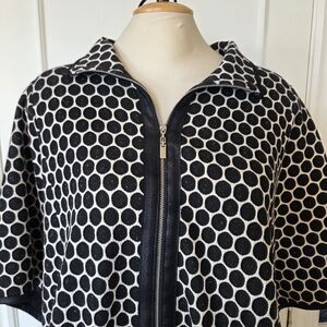 Joseph Ribkoff Couture Polka Dot Black/ Beige Zip Poncho Cape Jacket Sz 8